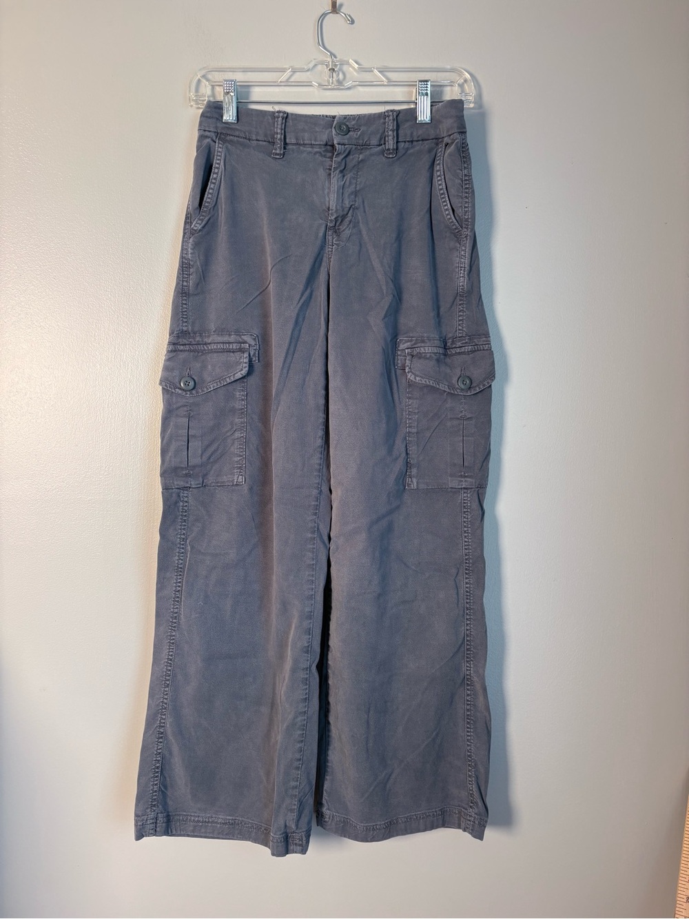 American Eagle Mid Rise Baggy Wide Leg Cargo Pants Size 000 Regular Washed